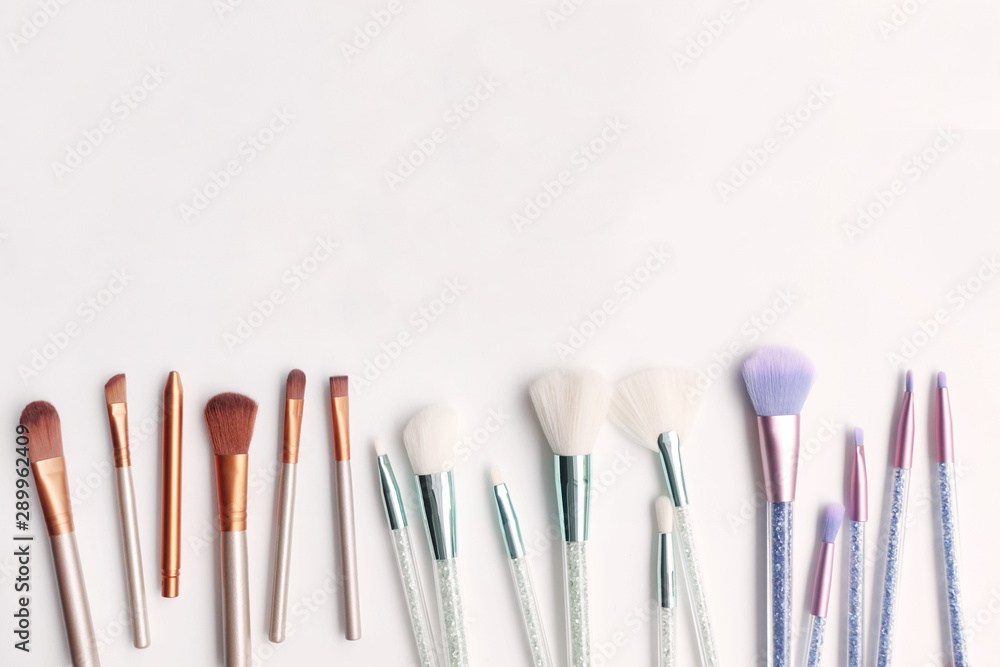 Set of makeup brushes isolated on white background                               