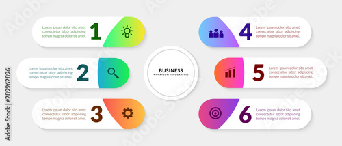  Business infographic with multiple step, Colorful workflow elements