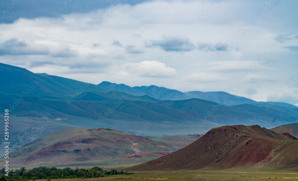 Background image of a mountain landscape. Russia, Siberia, Altai