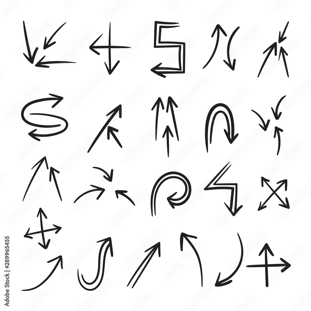 Fototapeta Hand drawn arrow mark icons. Collection of arrow signs, Black filigree arrows vector.