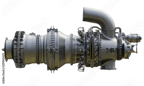 Gas turbine engine of feed gas compressor. 3d rendering.