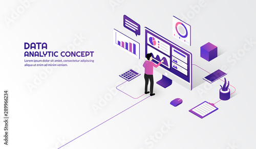 Business man analyst big data with ismetric elements concept for business report