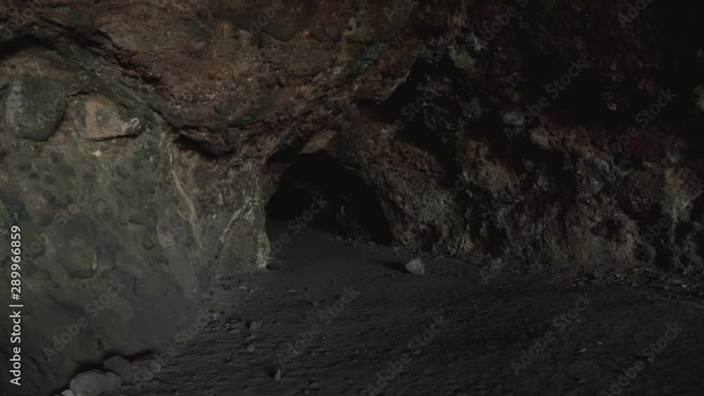 SLOWMO - Entrace of dark lava tunnel cave in New Zealand SLOWMO - Entrace of dark lava tunnel cave in New Zealand