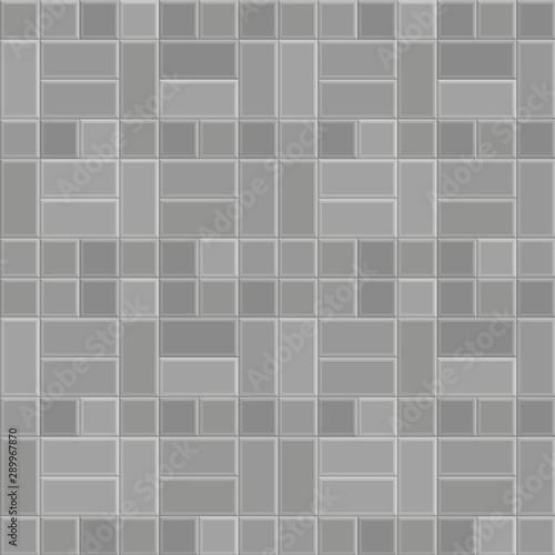 Fototapeta Naklejka Na Ścianę i Meble -  3D brick stone pavement pattern texture background, vector gray floor walk, pathway seamless