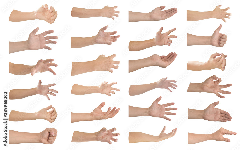Hand gesture and sign collection isolated on white background. Object with clipping path. Hand gesture and sign collection isolated on white background. Object with clipping path.