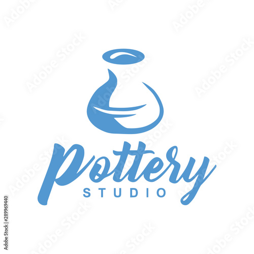 Pottery Studio Logo Design Vector Illustration Line Drawing Icon