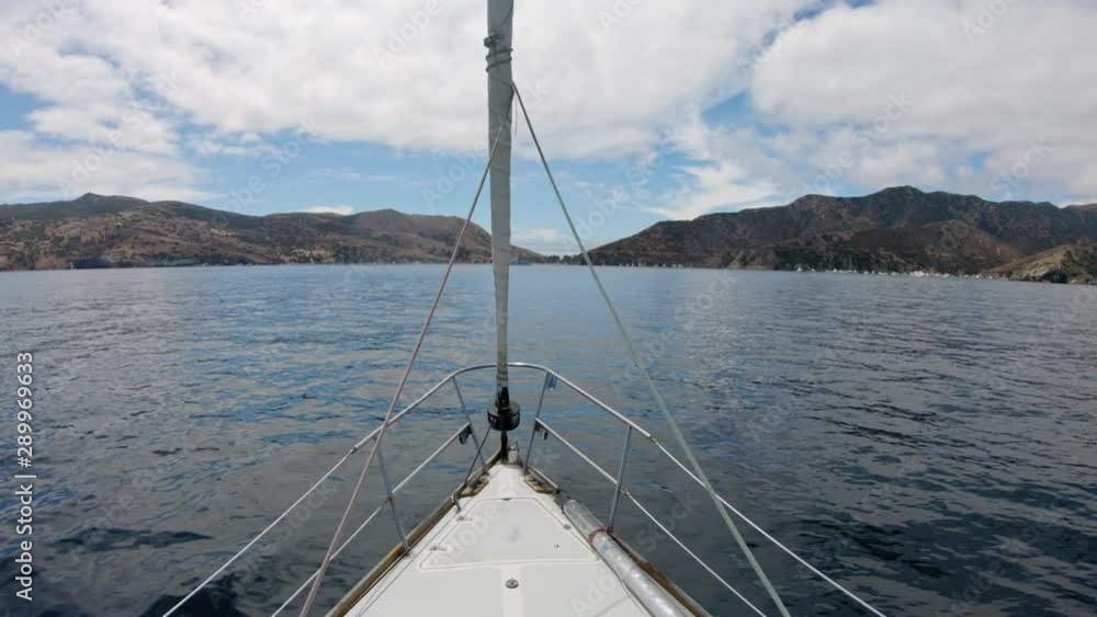 Sailboat entering Catalina Island POV from bow Sailboat entering Catalina Island POV from bow