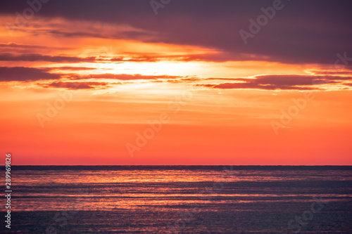 Beautiful red and orange sunset over the sea.