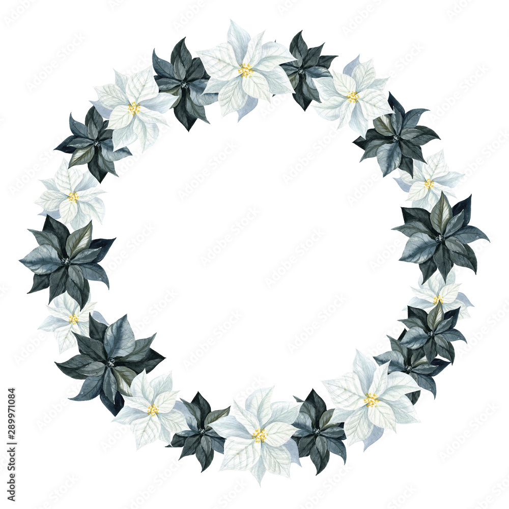 Obraz premium Wreath for halloween isolated on a white background. Watercolor illustration with skull and flowers. Suitable for cards, invitations, holidays, etc.