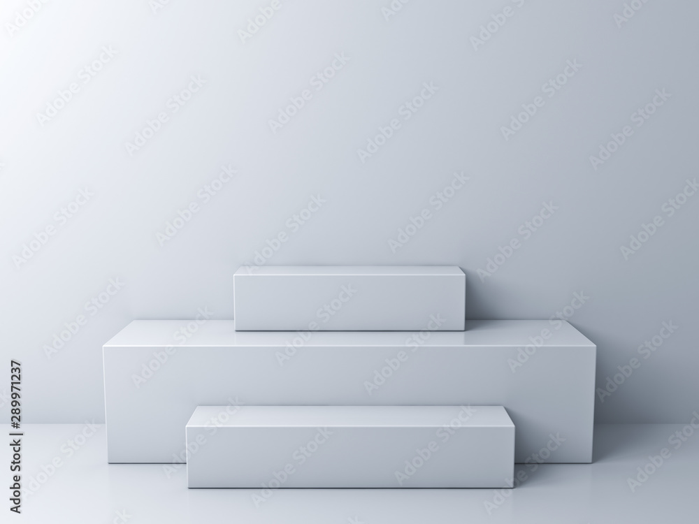 Abstract podium display background with minimal boxes on white room 3D rendering Abstract podium display background with minimal boxes on white room 3D rendering