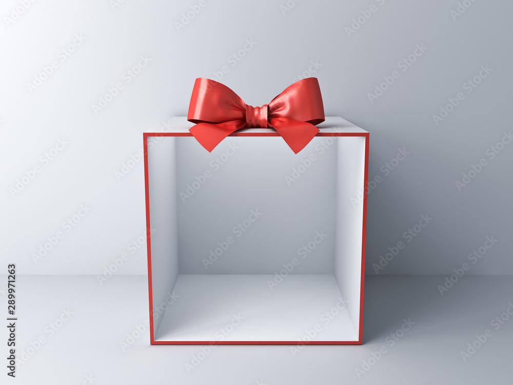 Blank empty display gift box showcase on white room background with