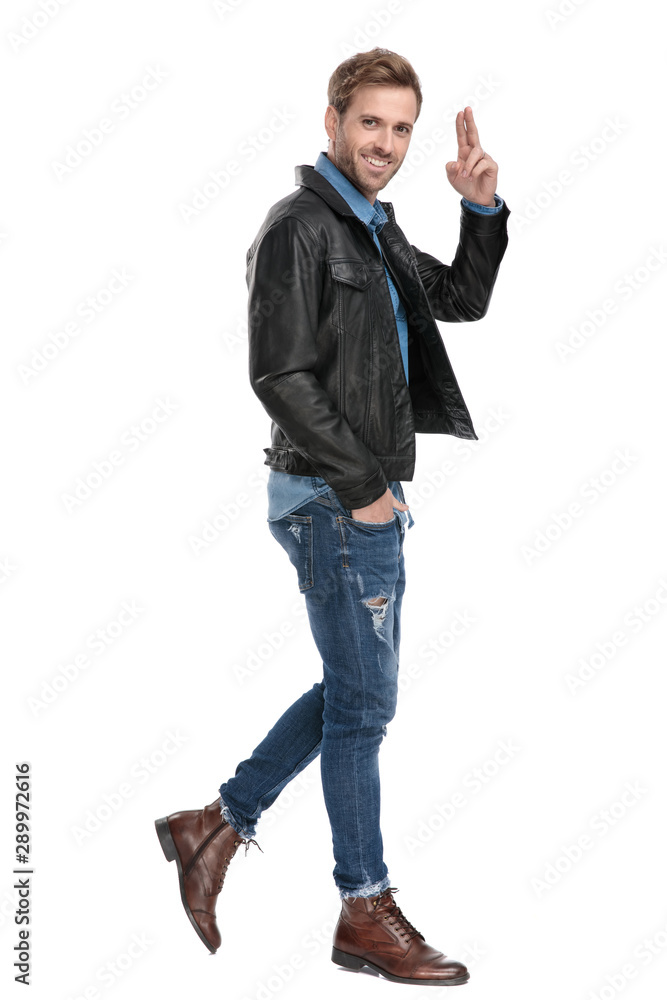 man walking and saluting happy man walking and saluting happy