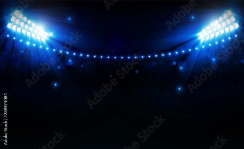 Football arena field with bright stadium lights design