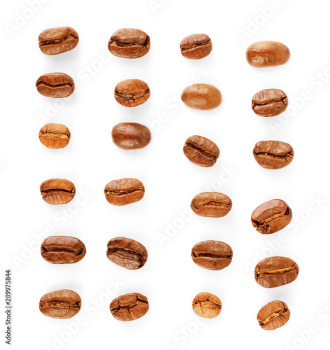 Collection of coffee beans isolated on white