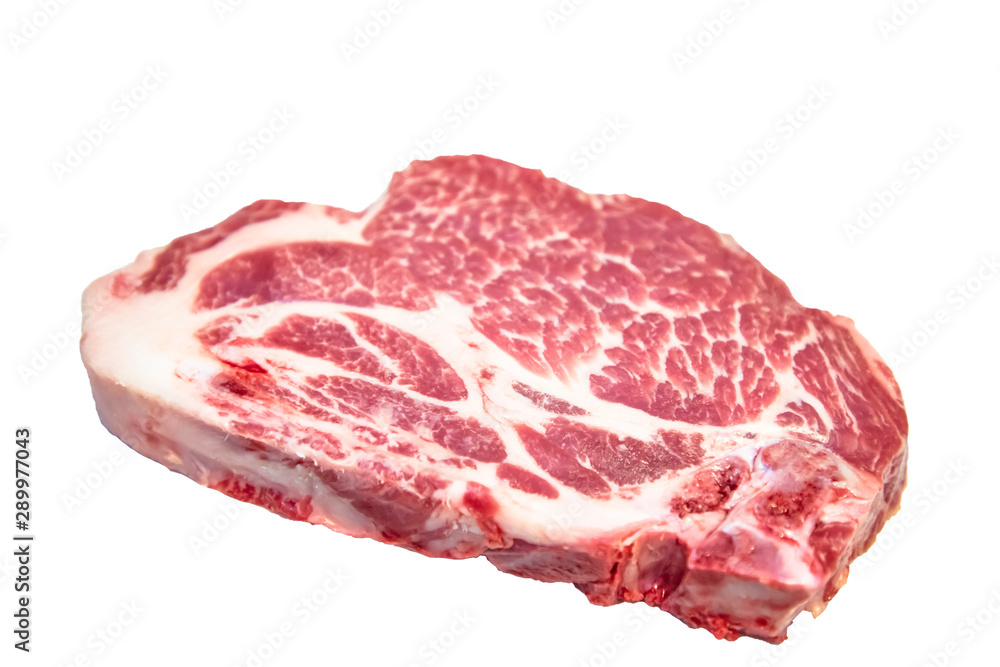 Pork neck cut steak on white background