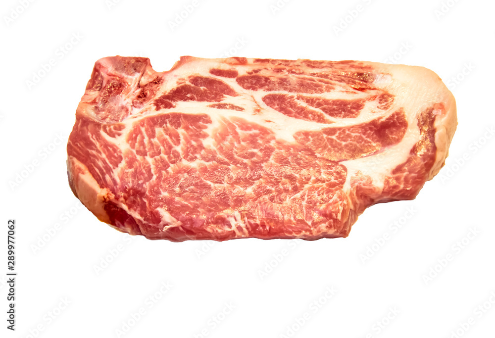 Pork neck cut steak on white background Pork neck cut steak on white background