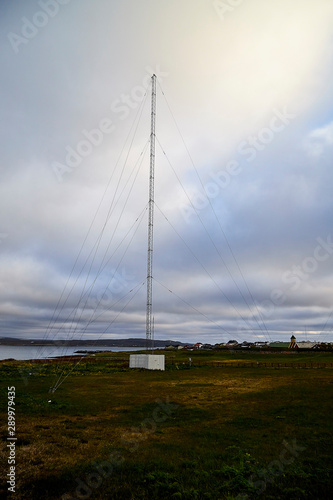 TV or cell tower and sky with clouds in the morning or evening