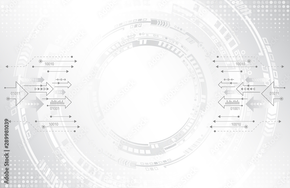 Abstract circuit technology concept. Futuristic circle elements background. Hi-tech computer technology on the grey background. Vector illustration