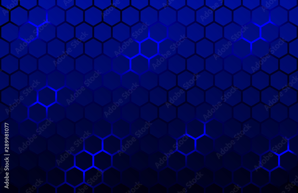Abstract geometric background with hexagons. Polygonal shape light and shadow effect on the blue background