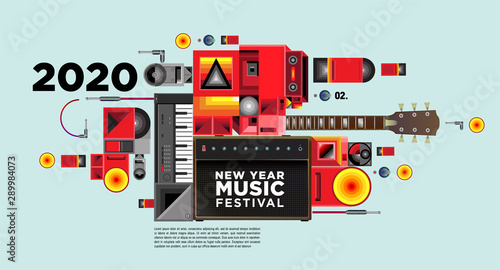 Music Festival Illustration Design for 2020 New Year Party and Event. Vector Illustration Collage of Music Festival Background and Wallpaper in eps 10.