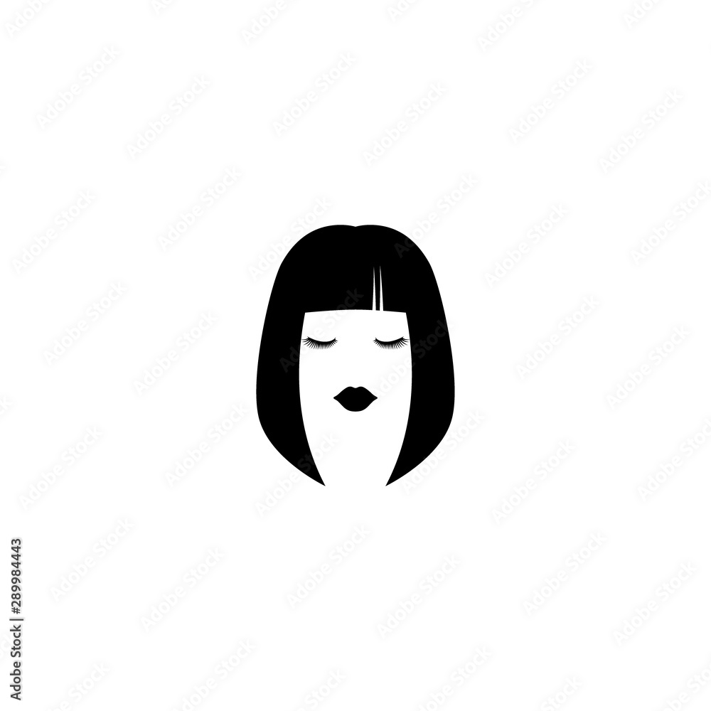 Female hairstyle black silhouette vector. Woman haircut, face with lips and eyes black icon. Female hairstyle black silhouette vector. Woman haircut, face with lips and eyes black icon.