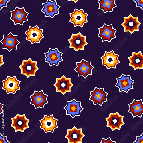 Dark blue and red and yello...