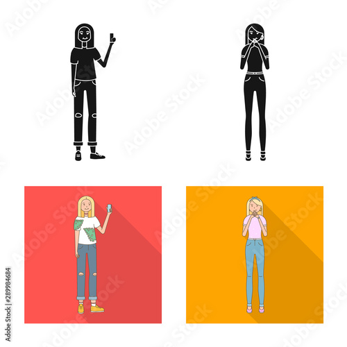 Vector illustration of posture and mood symbol. Set of posture and female stock vector illustration.