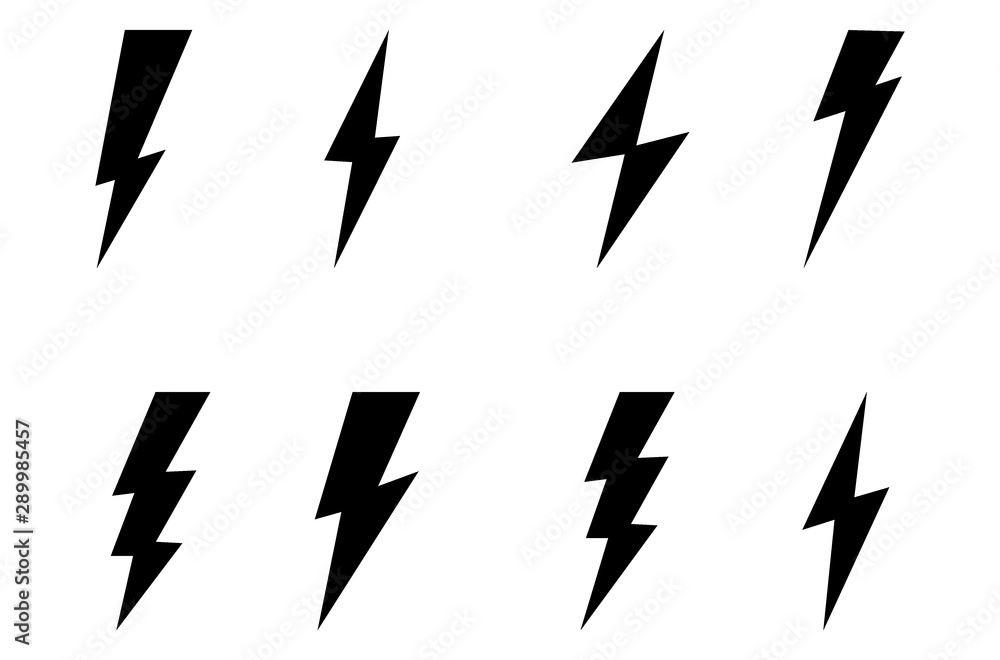 Set Lightning bolt. Thunderbolt, lightning strike, Modern flat style