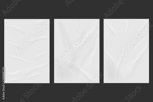 White wrinkled poster template set isolated on background. Vector illustration.