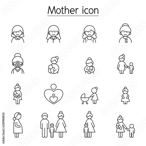 Mother icon set in thin line style
