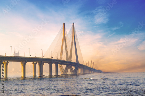 Bandra Worli sea link bridge of Mumbai and golden dramatic sky and cloud