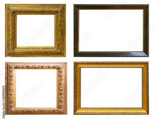 Set of antique picture frames isolated on white background