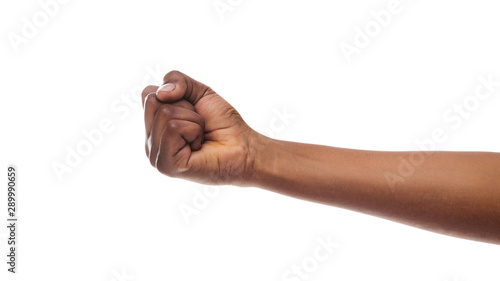 Black woman's fist isolated on white background