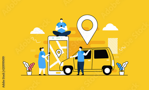 Online Car Taxi Transportation flat vector illustration concept,can be used for landing page, ui, web, app intro card, editorial, flyer, and banner.