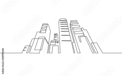 Single continuous one line art city building construction. Architecture house urban apartment cityscape concept design sketch outline drawing vector illustration