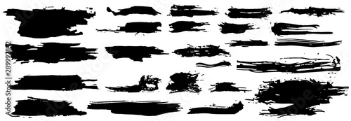 Vector set different grunge brush strokes.Collection of artistic ink black paint hand made creative brush stroke isolated on white background. 
