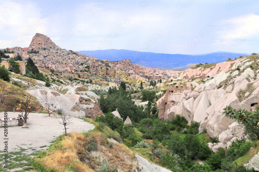 Carved houses in rock, Pigeon Valley, Uchisar, Cappadocia, Turkey