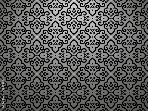 Wallpaper in the style of Baroque. Seamless vector background. Black and grey floral ornament. Graphic pattern for fabric, wallpaper, packaging. Ornate Damask flower ornament