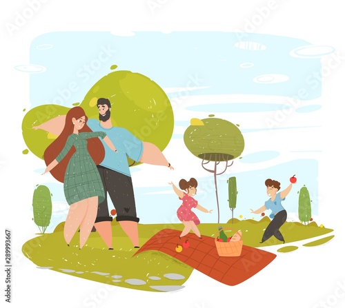 Happy Loving Family Spend Time on Picnic in Park