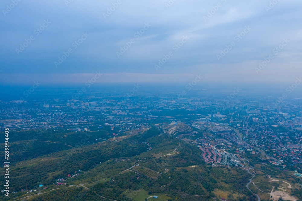 Almaty city from a bird's-eye view. Photo taken from a quadcopter