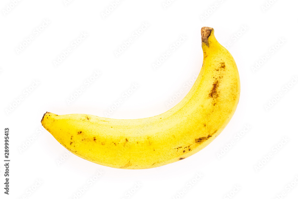 Single banana on white background