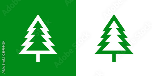 Logotipo con árbol de navidad abstracto triangular lineal con ramas en verde y blanco
