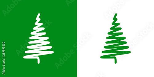 Logotipo con árbol de navidad abstracto lineal en zigzag verde y blanco