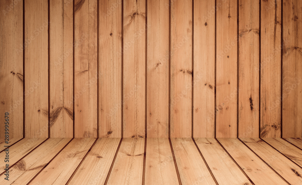 Naklejka premium wooden wall and floor in perspective view background and texture