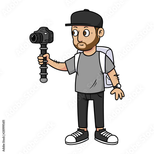 Cartoon Man Holding Camera on Gorilla Pod