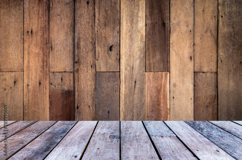 wooden wall and floor in perspective view background and texture