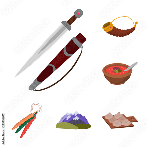 Isolated object of Caucasus and traditions logo. Set of Caucasus and attributes stock symbol for web.