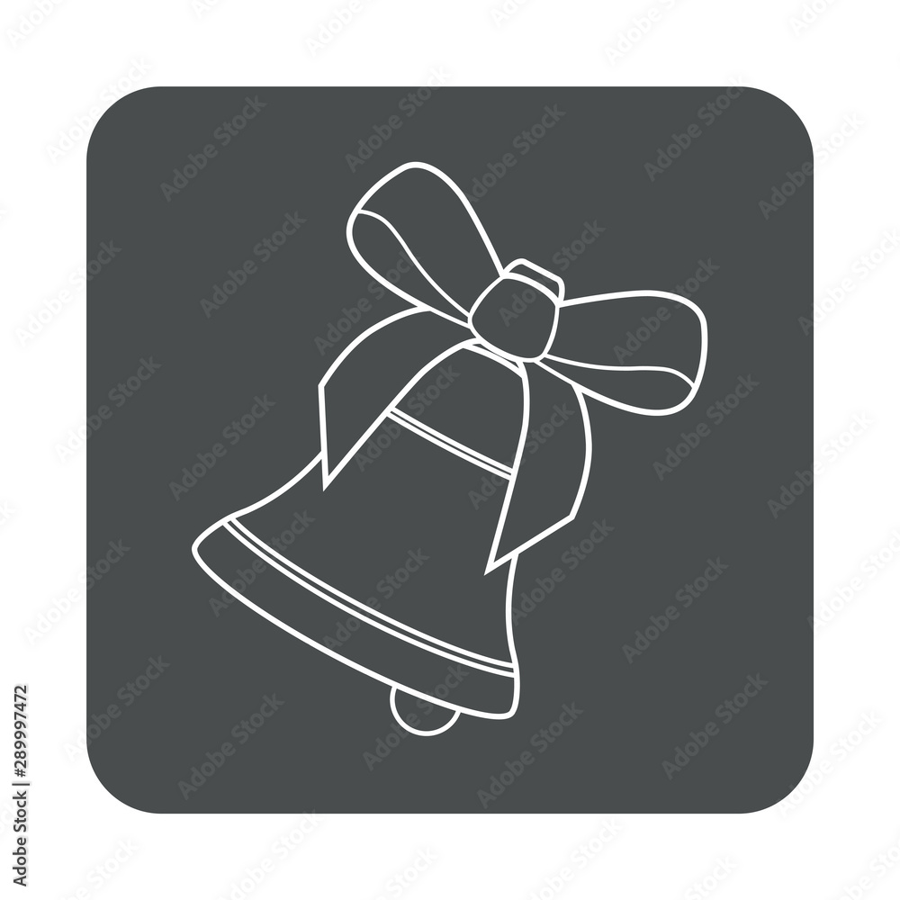 Icono plano lineal campana ladeada con lazo en cuadrado color gris Icono plano lineal campana ladeada con lazo en cuadrado color gris