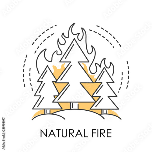 Wildfire or natural fire, ecological disaster isolated icon