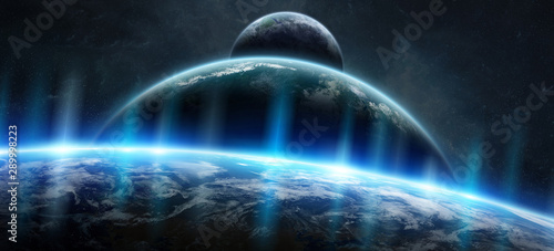 Fototapeta Naklejka Na Ścianę i Meble -  Distant planet system in space with exoplanets 3D rendering elements of this image furnished by NASA